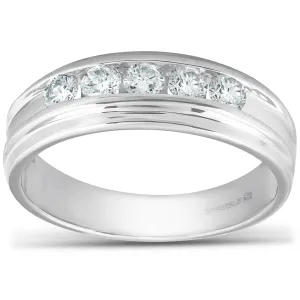 1/2 Ct Diamond Mens Wedding Ring 10k White Gold
