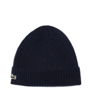 Lacoste Rib Knit Brushed Wool Beanie Navy Blue