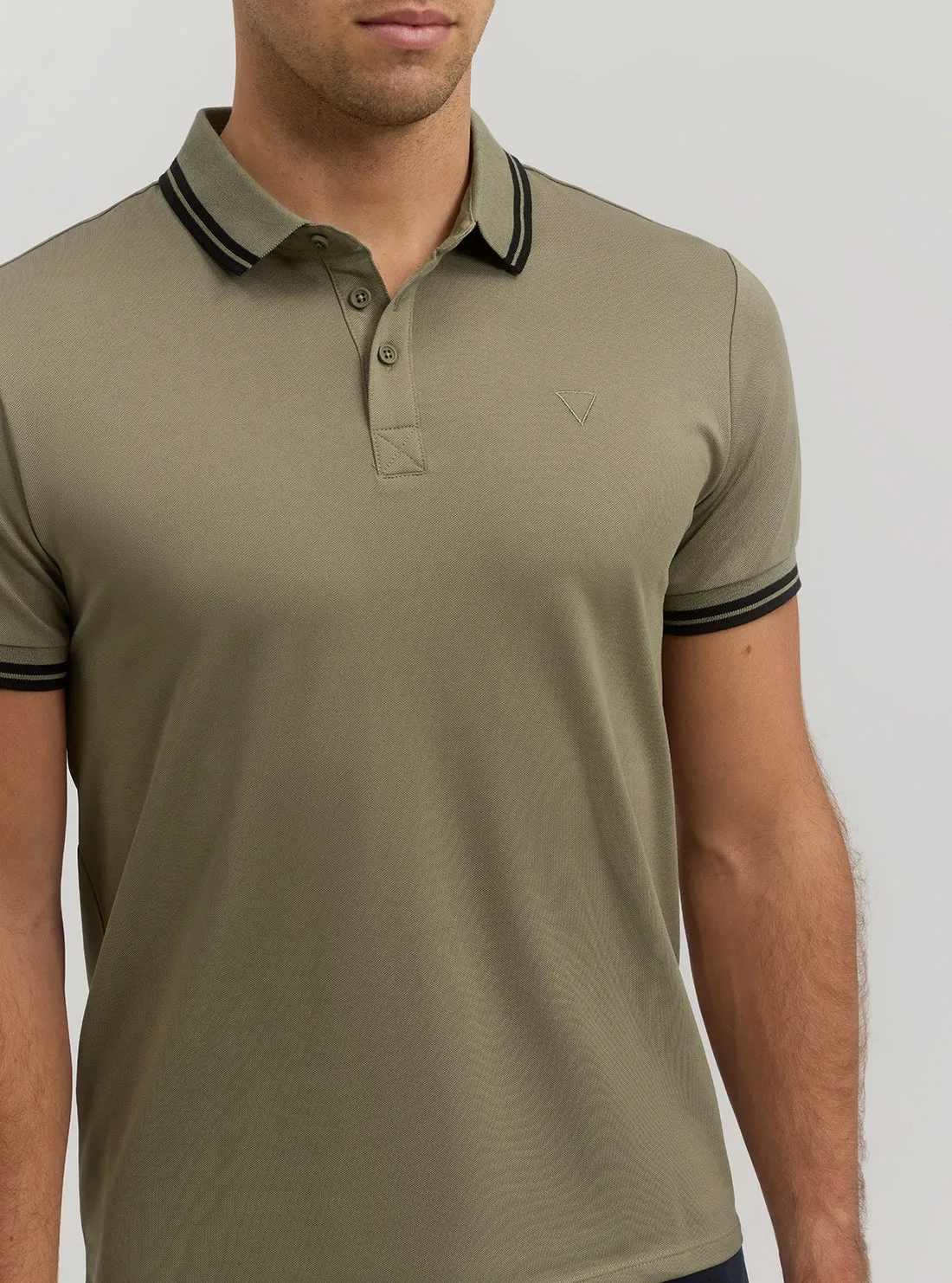 Light Khaki Short Sleeve Sports Pique Triangle Polo Guess