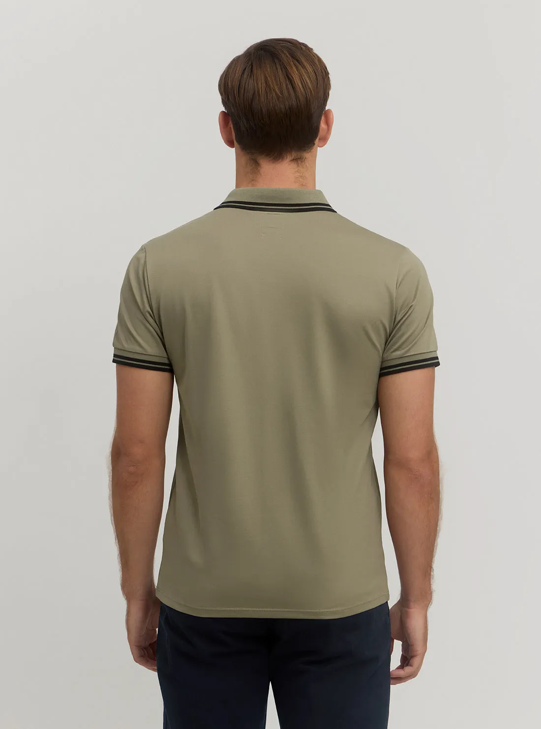 Light Khaki Short Sleeve Sports Pique Triangle Polo Guess