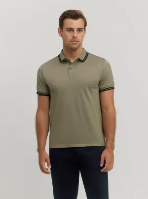 Light Khaki Short Sleeve Sports Pique Triangle Polo Guess