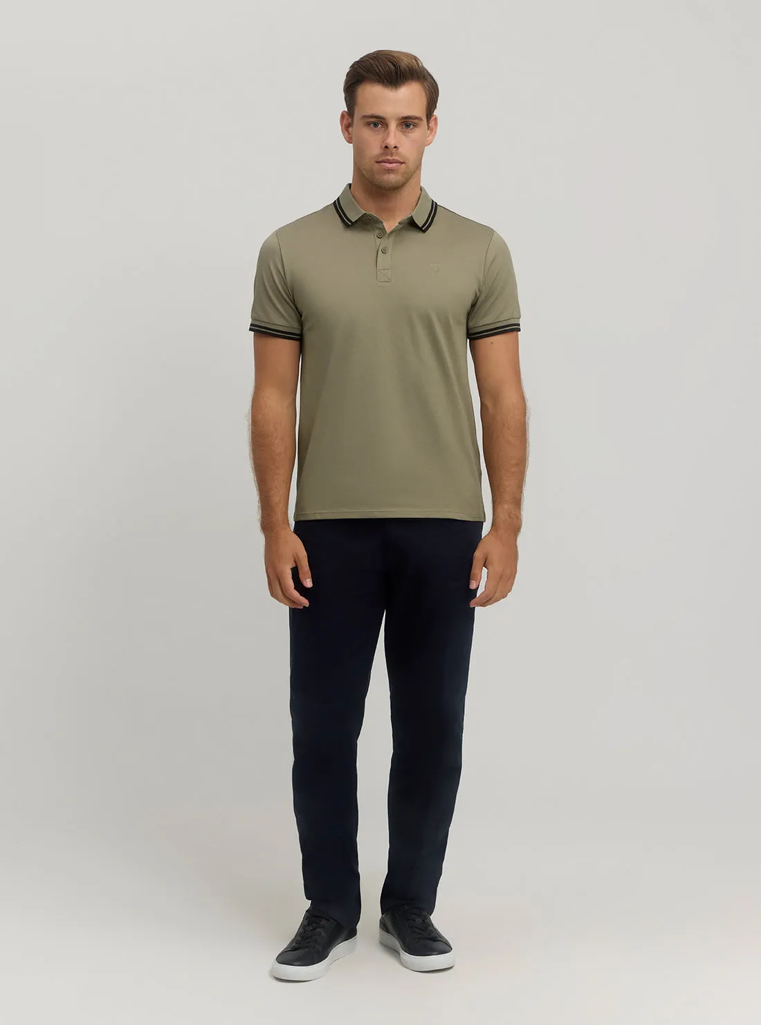 Light Khaki Short Sleeve Sports Pique Triangle Polo Guess
