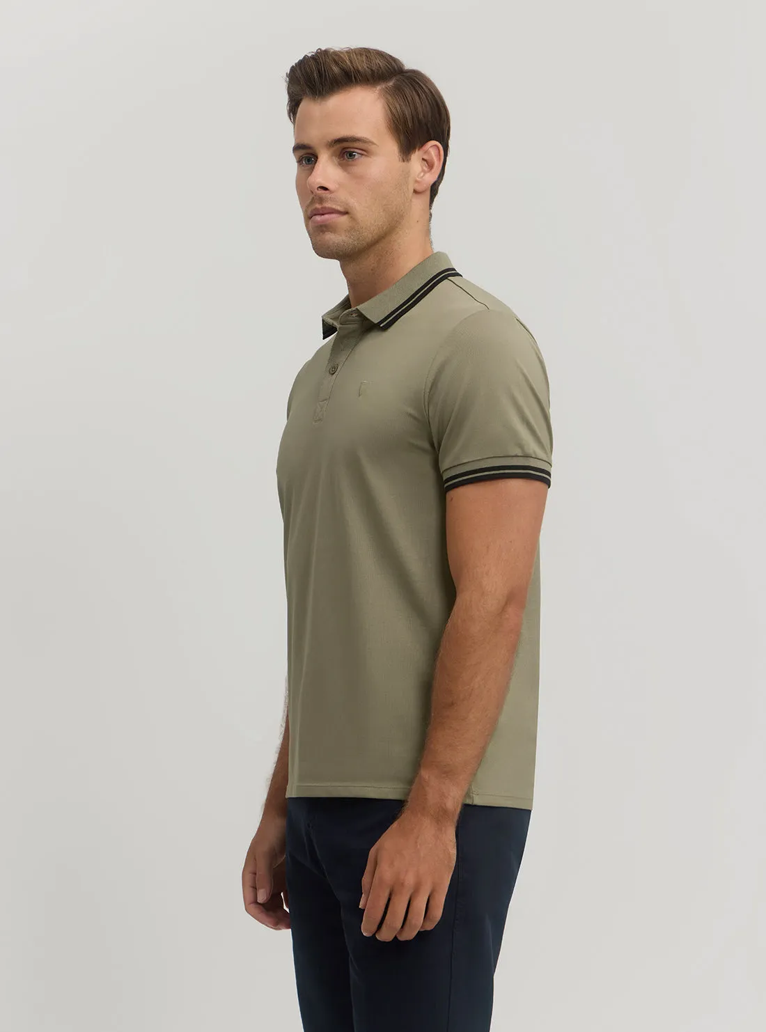 Light Khaki Short Sleeve Sports Pique Triangle Polo Guess