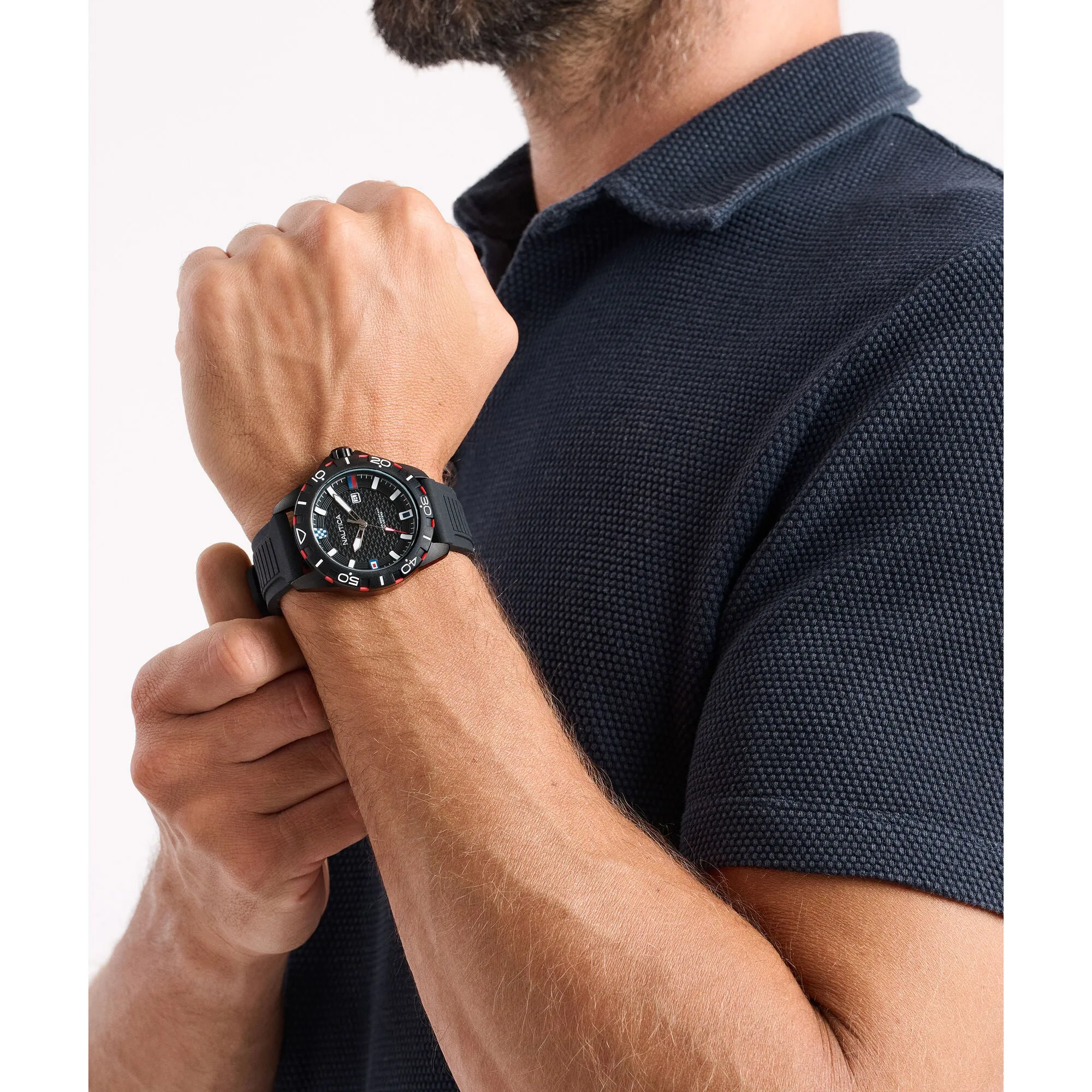 Nautica Mens Nsr Silicone Strap 3-Hand Watch