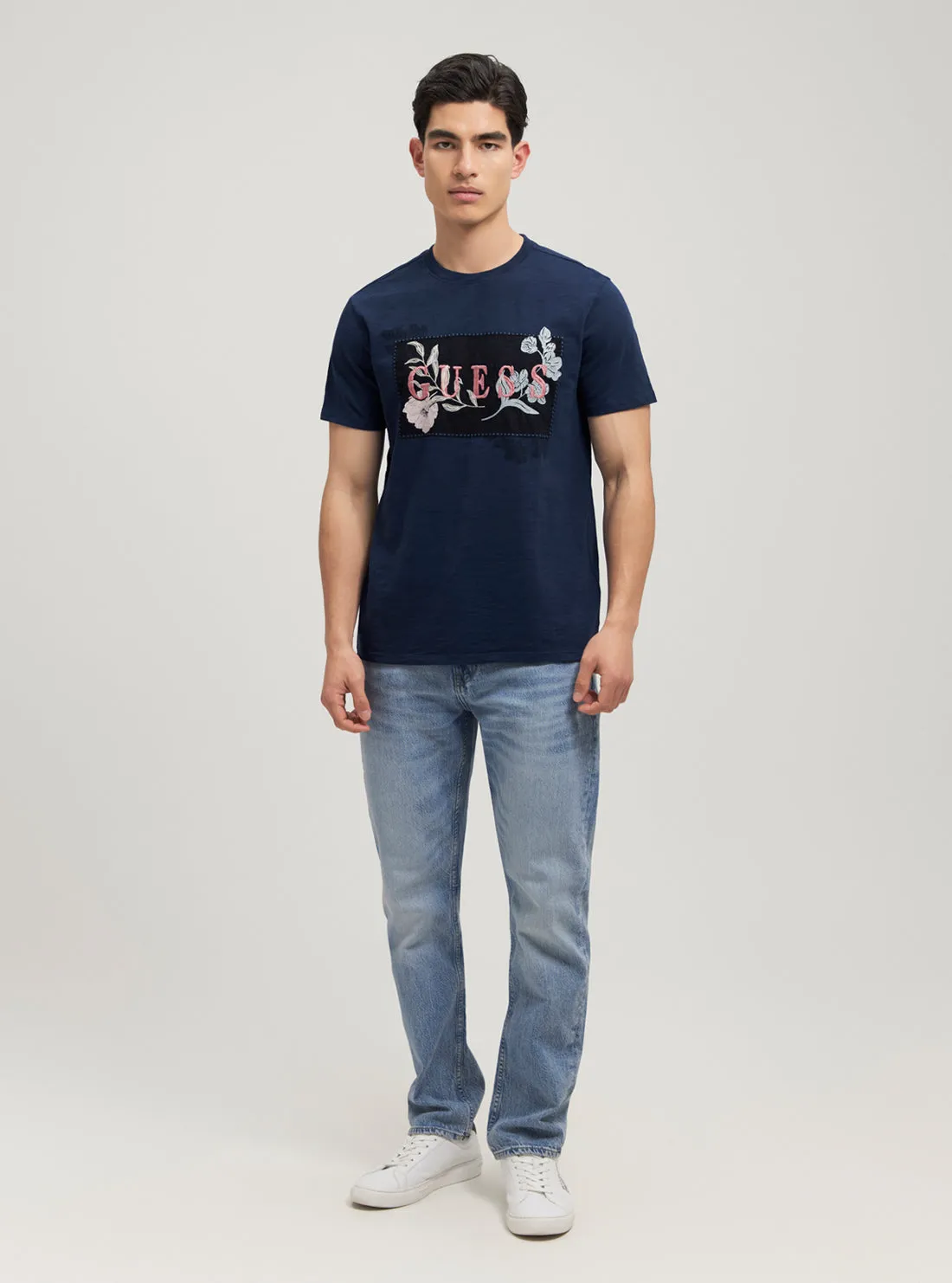 Navy David Embroidered Logo T-Shirt Guess