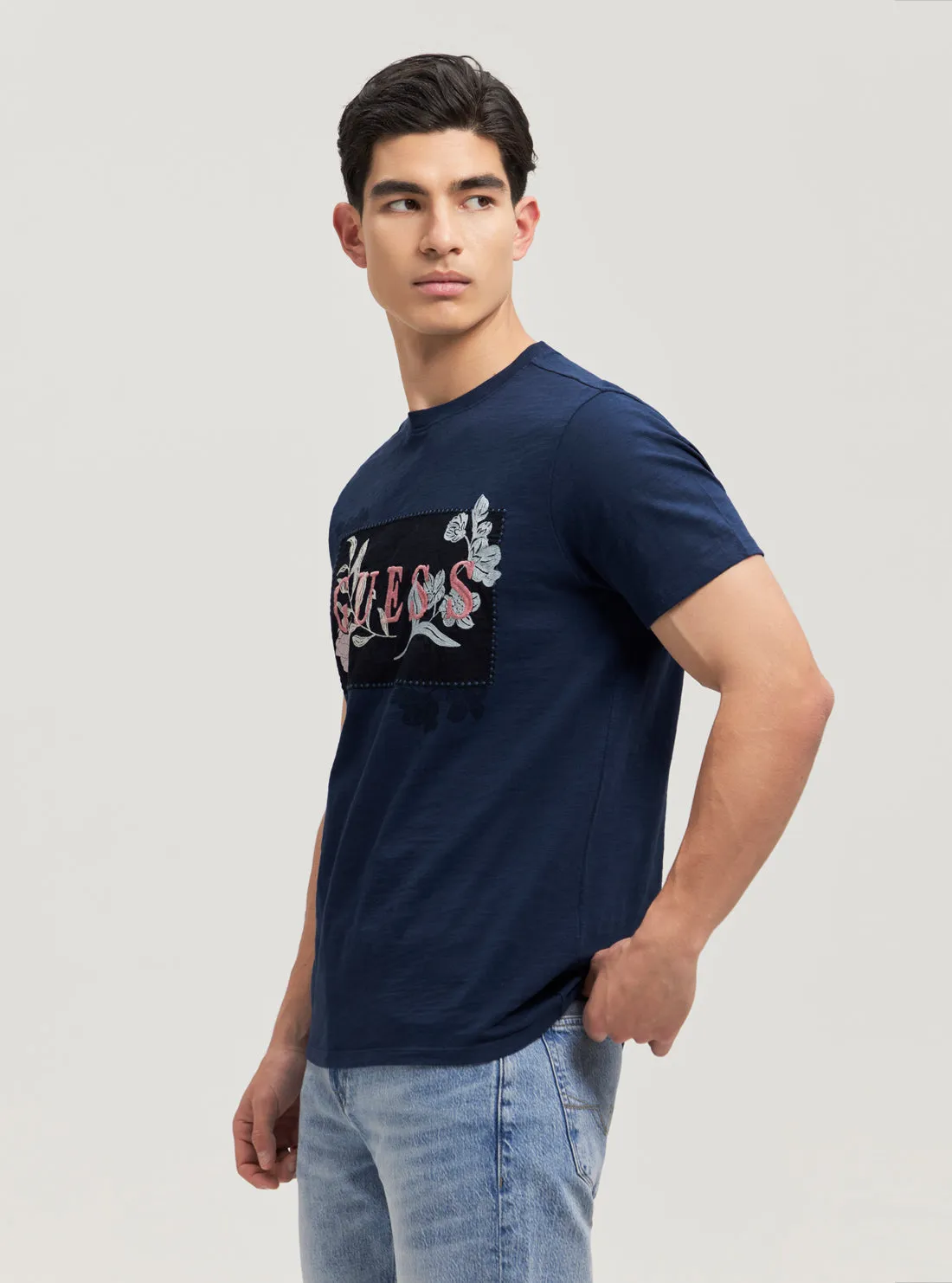 Navy David Embroidered Logo T-Shirt Guess