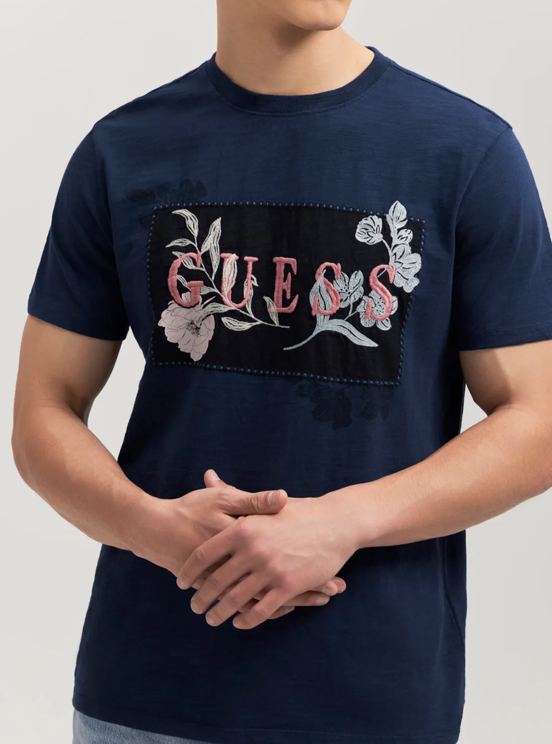 Navy David Embroidered Logo T-Shirt Guess