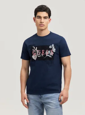 Navy David Embroidered Logo T-Shirt Guess