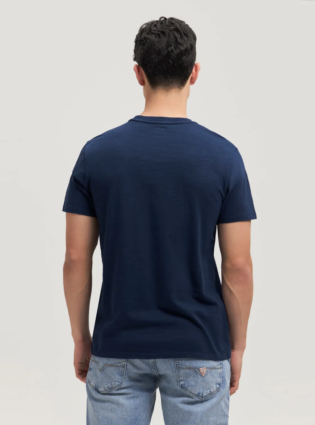 Navy David Embroidered Logo T-Shirt Guess