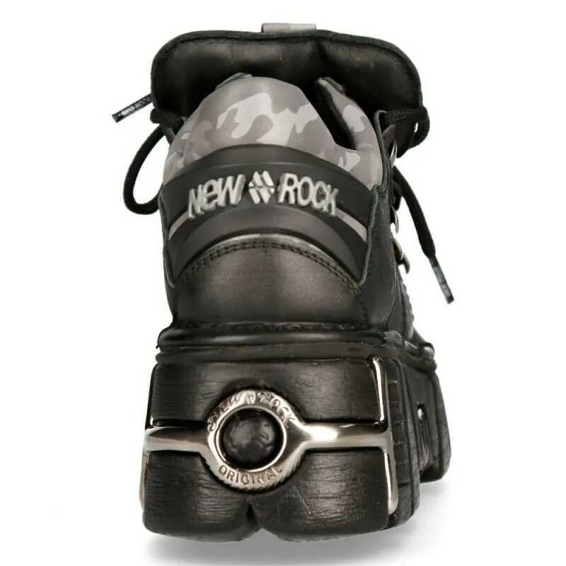 New Rock Shoes Boots Black Platform Platform Tower Real Leather Reflector