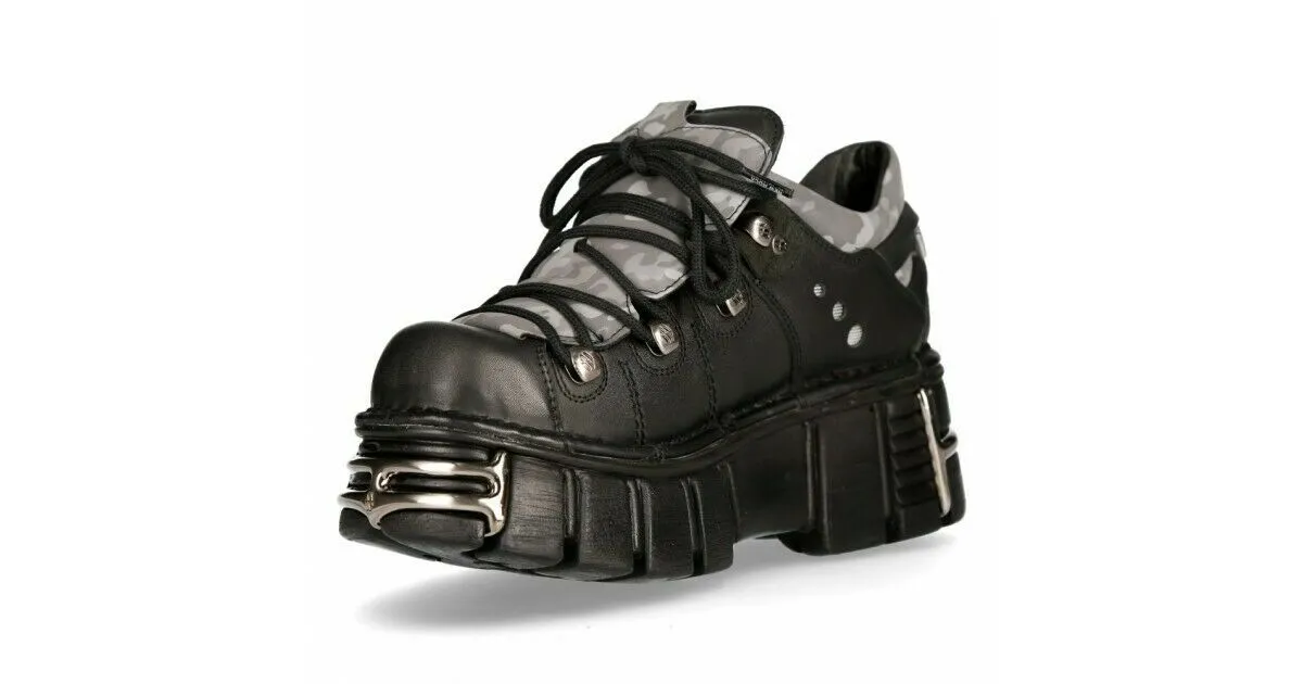 New Rock Shoes Boots Black Platform Platform Tower Real Leather Reflector