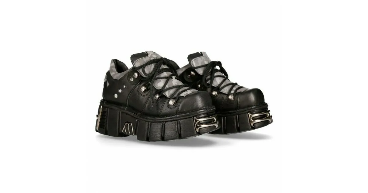 New Rock Shoes Boots Black Platform Platform Tower Real Leather Reflector