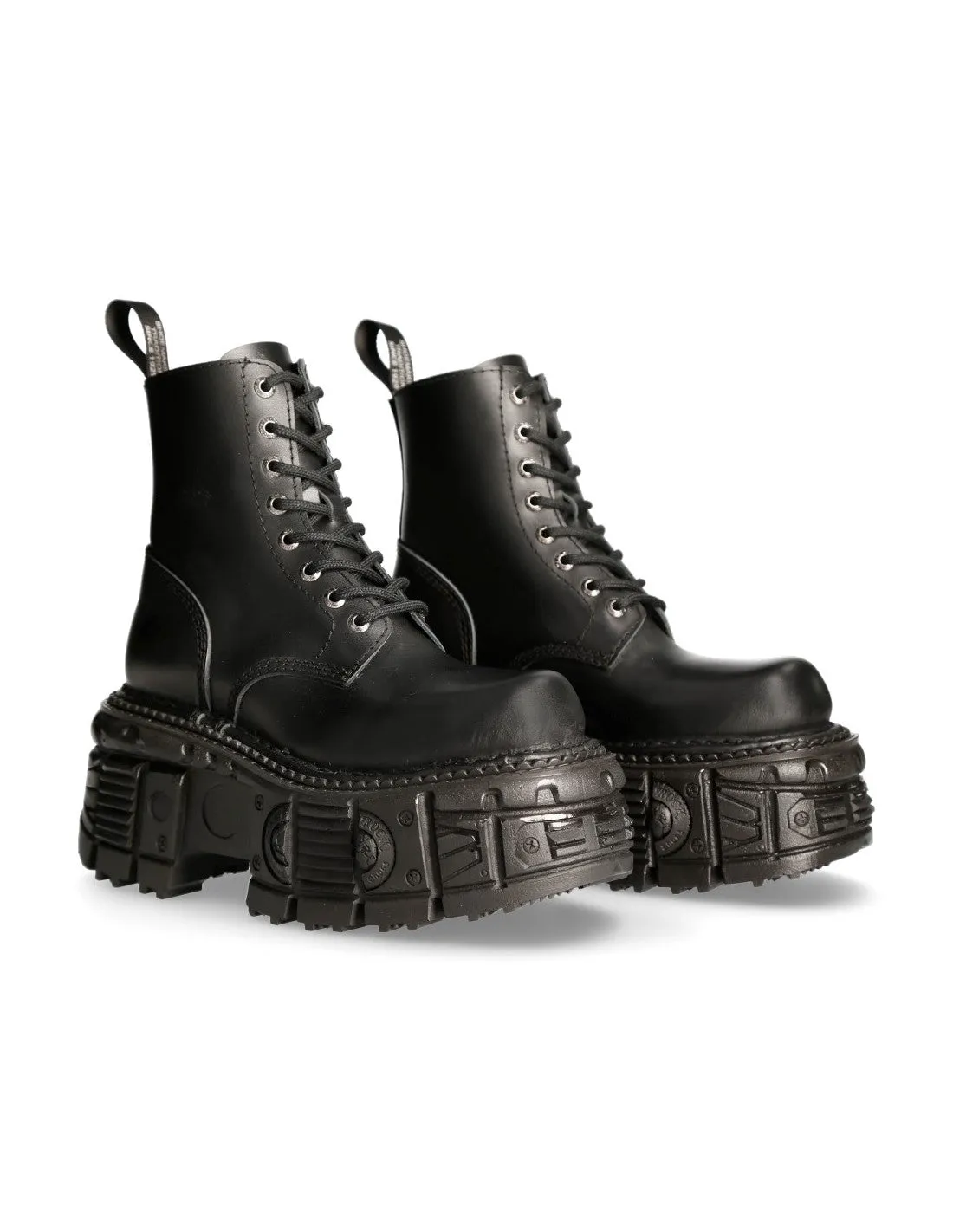 New Rock Shoes Boots Boots M-MILI084N-S5 Gothic Tank Collection Black Real Leather