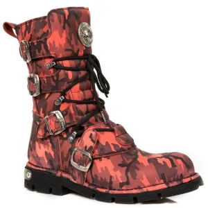 New Rock Shoes Gothic Boots Boots Leather M.1473-S46 Red Camouflage