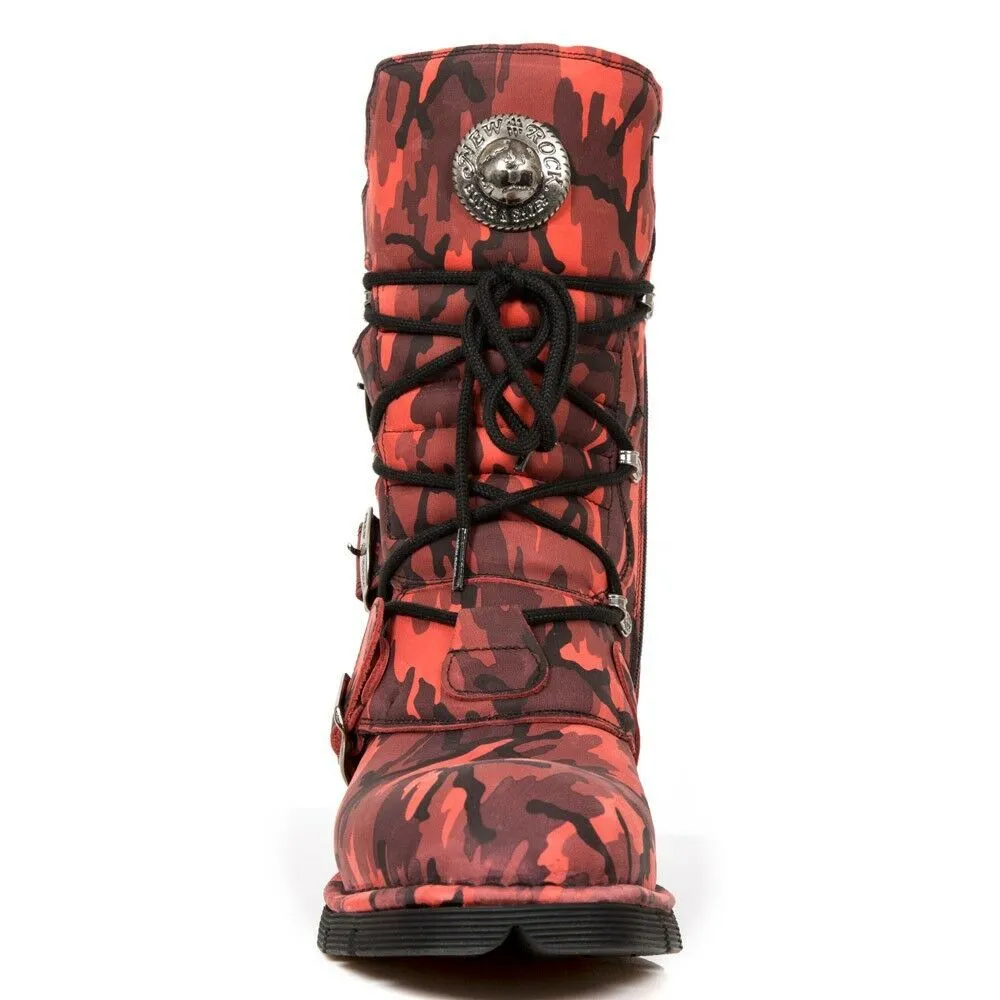 New Rock Shoes Gothic Boots Boots Leather M.1473-S46 Red Camouflage