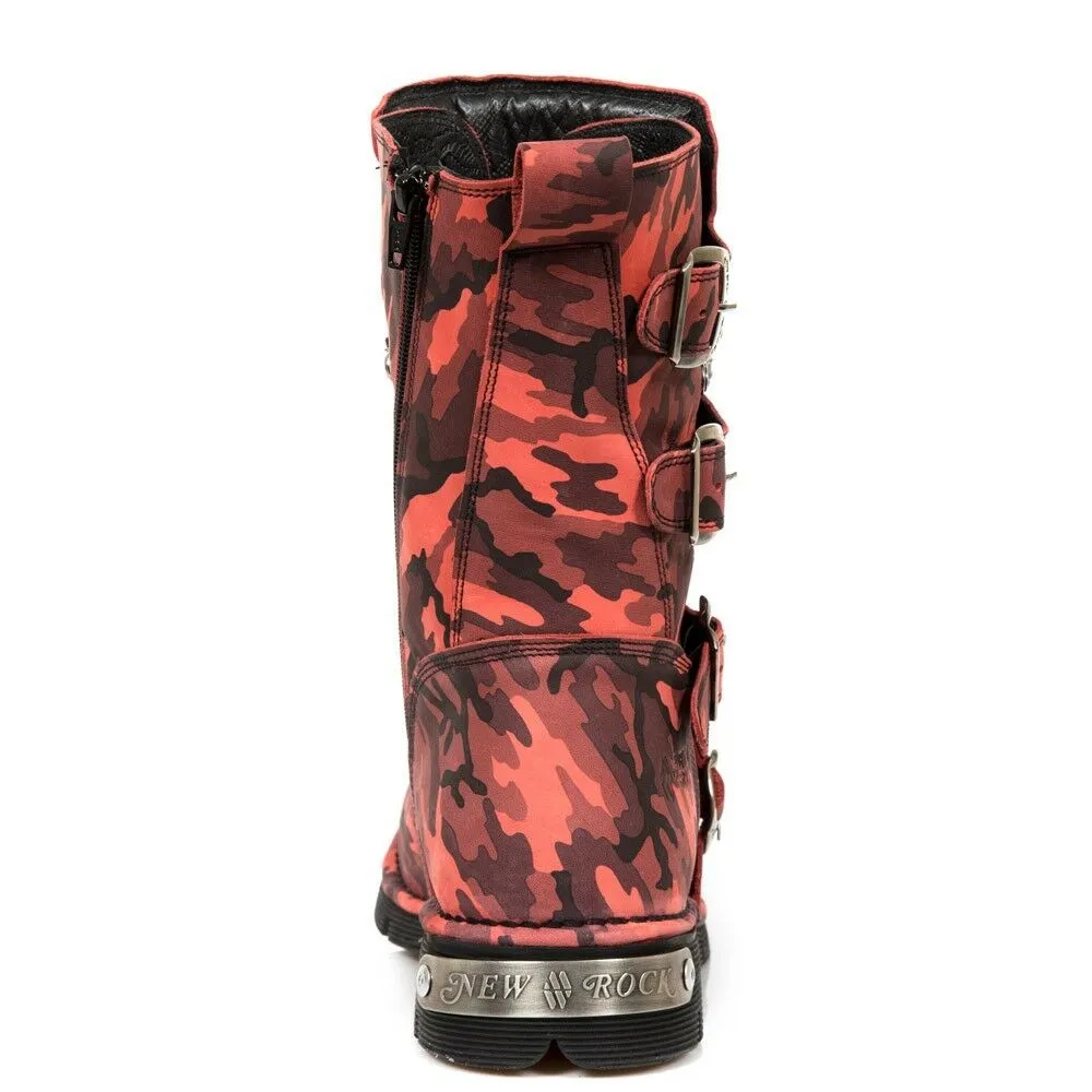 New Rock Shoes Gothic Boots Boots Leather M.1473-S46 Red Camouflage