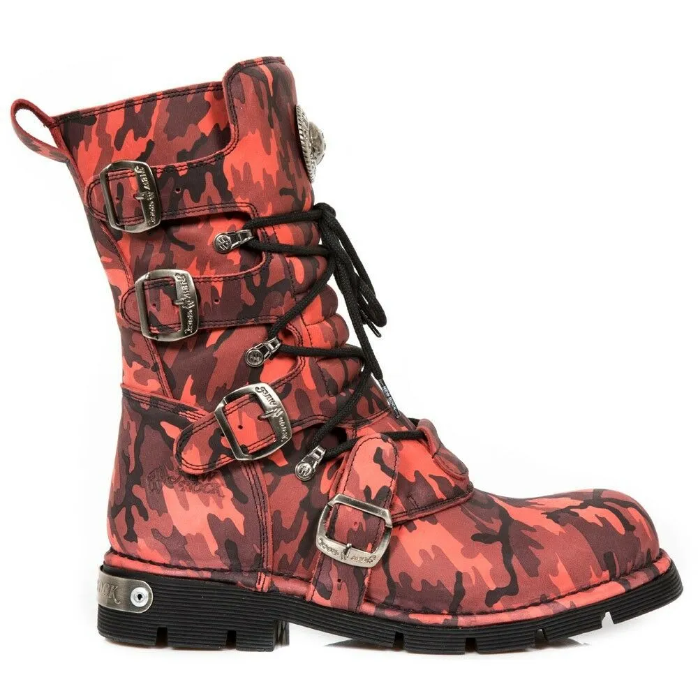 New Rock Shoes Gothic Boots Boots Leather M.1473-S46 Red Camouflage