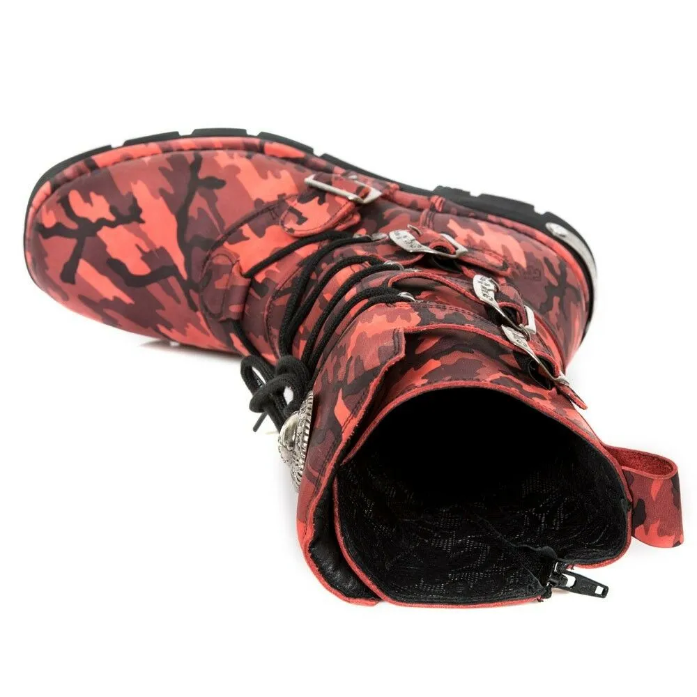 New Rock Shoes Gothic Boots Boots Leather M.1473-S46 Red Camouflage