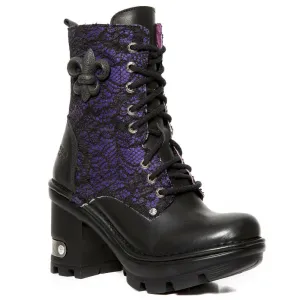 New Rock Shoes Women's Ankle Boots Gothic Boots Zip High Heels Platform Purple
