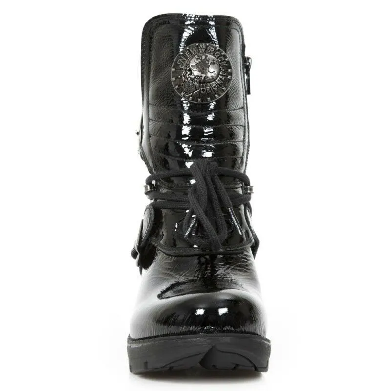 New Rock Shoes Women's Ankle Boots Heel Boots Gothic M.TR061 Patent Leather