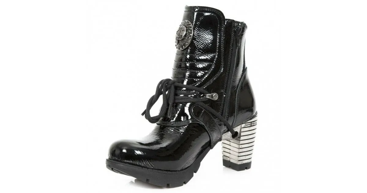 New Rock Shoes Women's Ankle Boots Heel Boots Gothic M.TR061 Patent Leather
