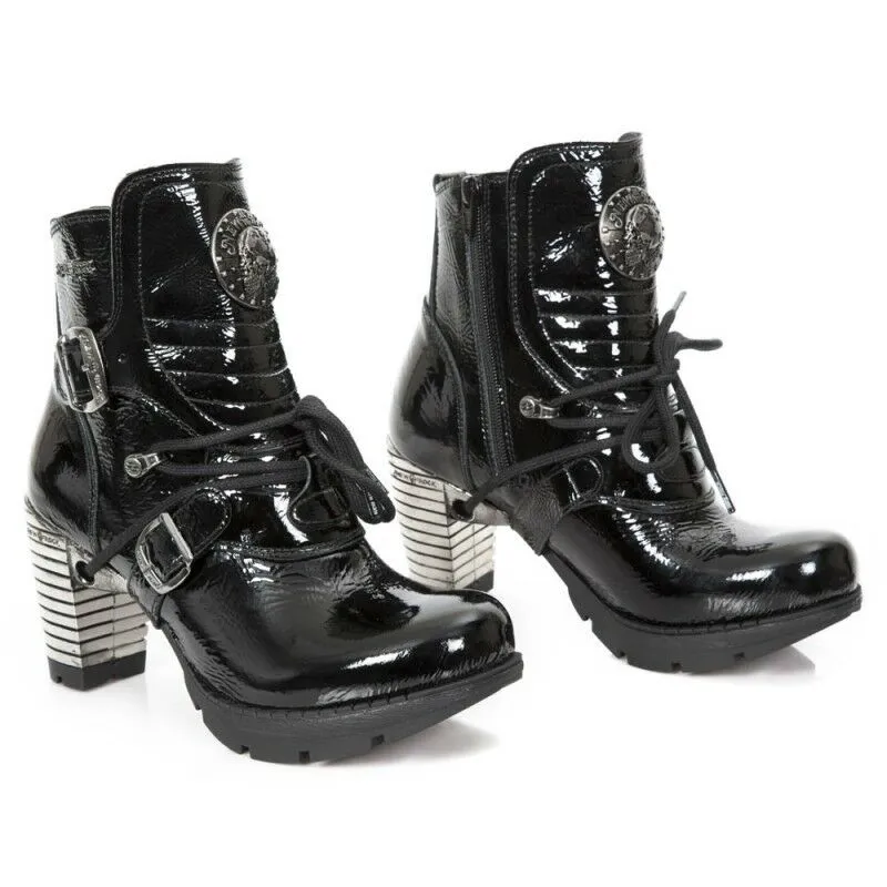 New Rock Shoes Women's Ankle Boots Heel Boots Gothic M.TR061 Patent Leather