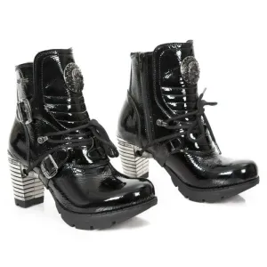 New Rock Shoes Women's Ankle Boots Heel Boots Gothic M.TR061 Patent Leather