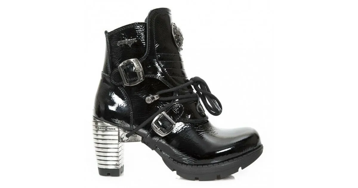 New Rock Shoes Women's Ankle Boots Heel Boots Gothic M.TR061 Patent Leather