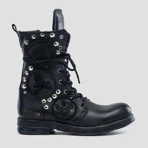 Replay women's shoes shoes boots ankle boots leather black patches rivets