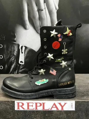 Replay women's shoes shoes boots ankle boots leather Evy with brooches