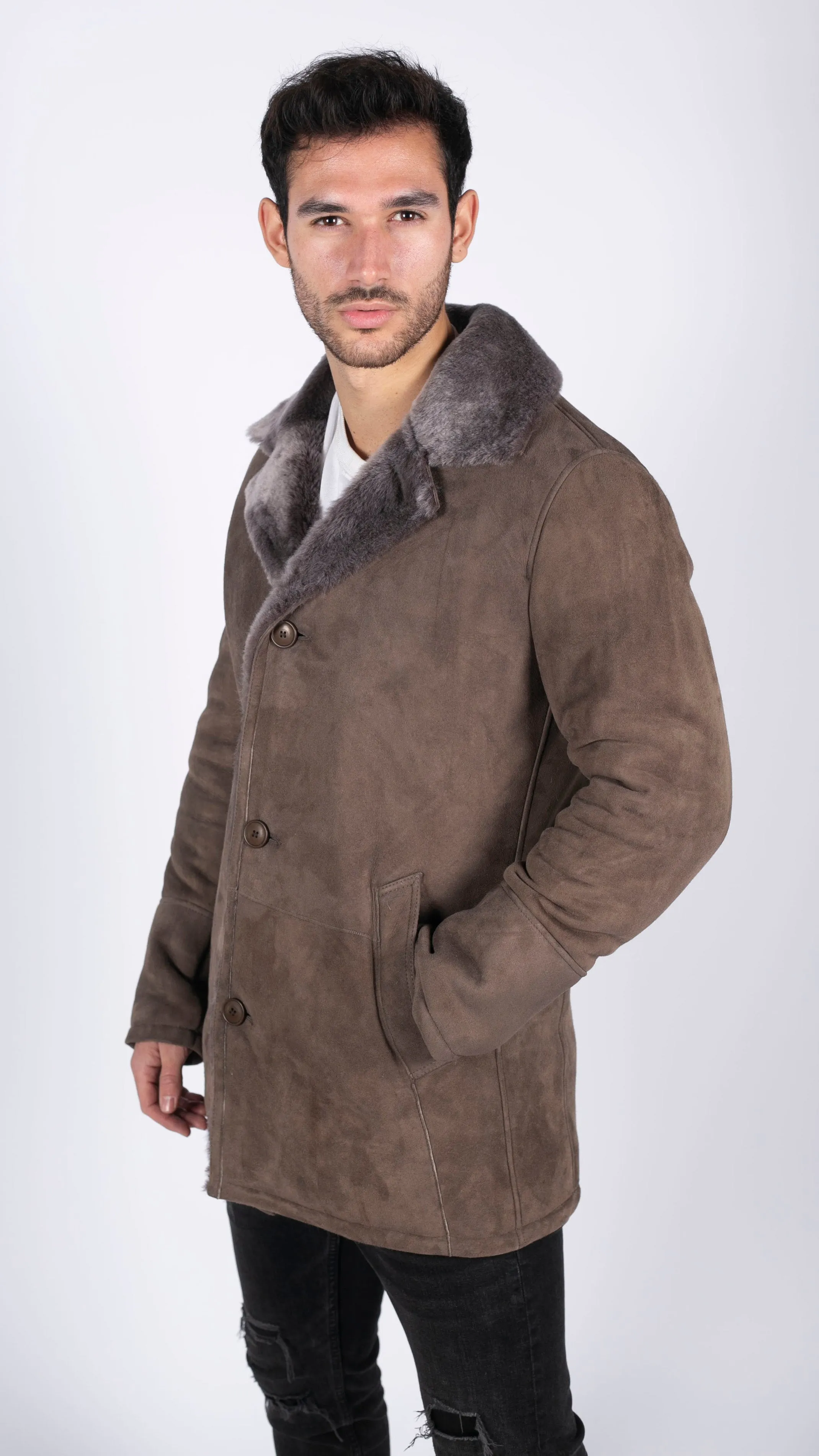 Sheepskin Coat Beige Jacket Button Down